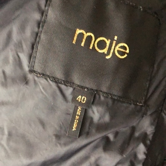 Maje Baneta Quilted Faux Leather Jacket Long Sleeve Solid Black 40 Large - Picture 11 of 12